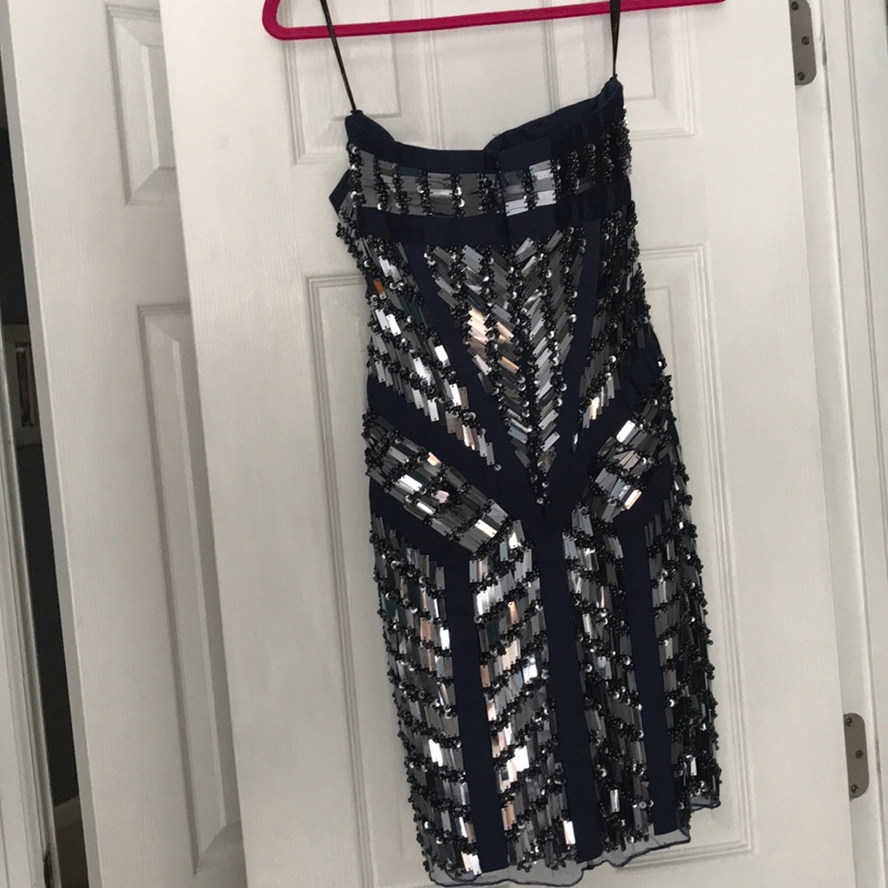 Sherri Hill Navy Blue Beaded Cocktail Dress - Picture 3 of 8